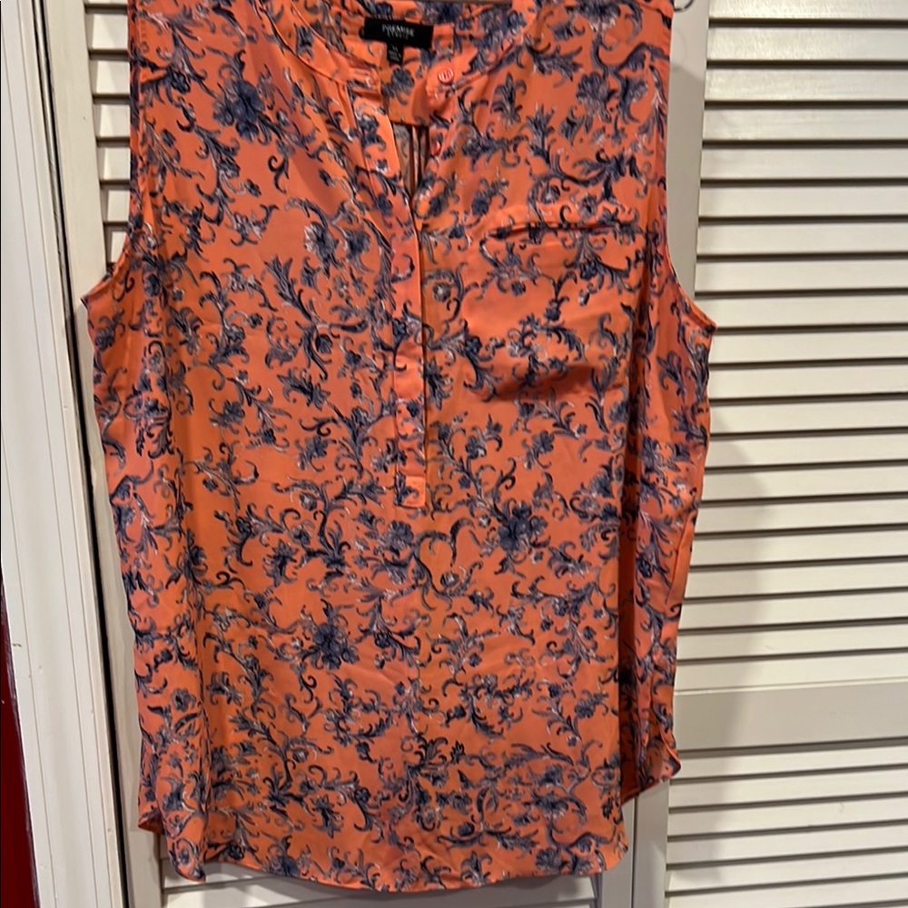 Floral Sleeveless Top - Orange and Blue